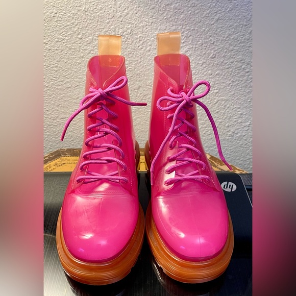Super Hot MELISSA Pink Jelly Boots Colorblock SOLD OUT Size 8 - Picture 2 of 9
